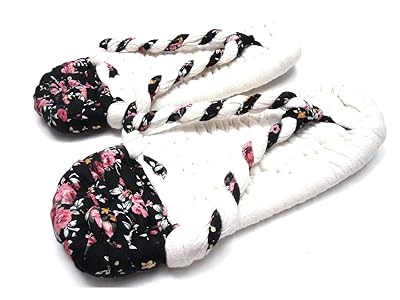 Amazon | [わらじぐみ] 布ぞうり 麻混オフ無地と黒花柄コンビの